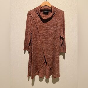 P Luca Milano Rust Textured Cowl Neck Knit Midi Asymmetrical Long Sleeve Dress